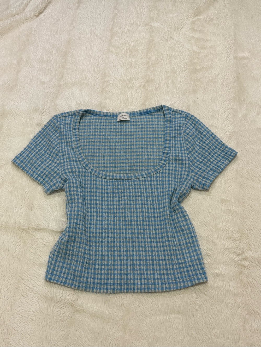 Wilfred Blue Gingham Scoop Neck Short Sleeve Top